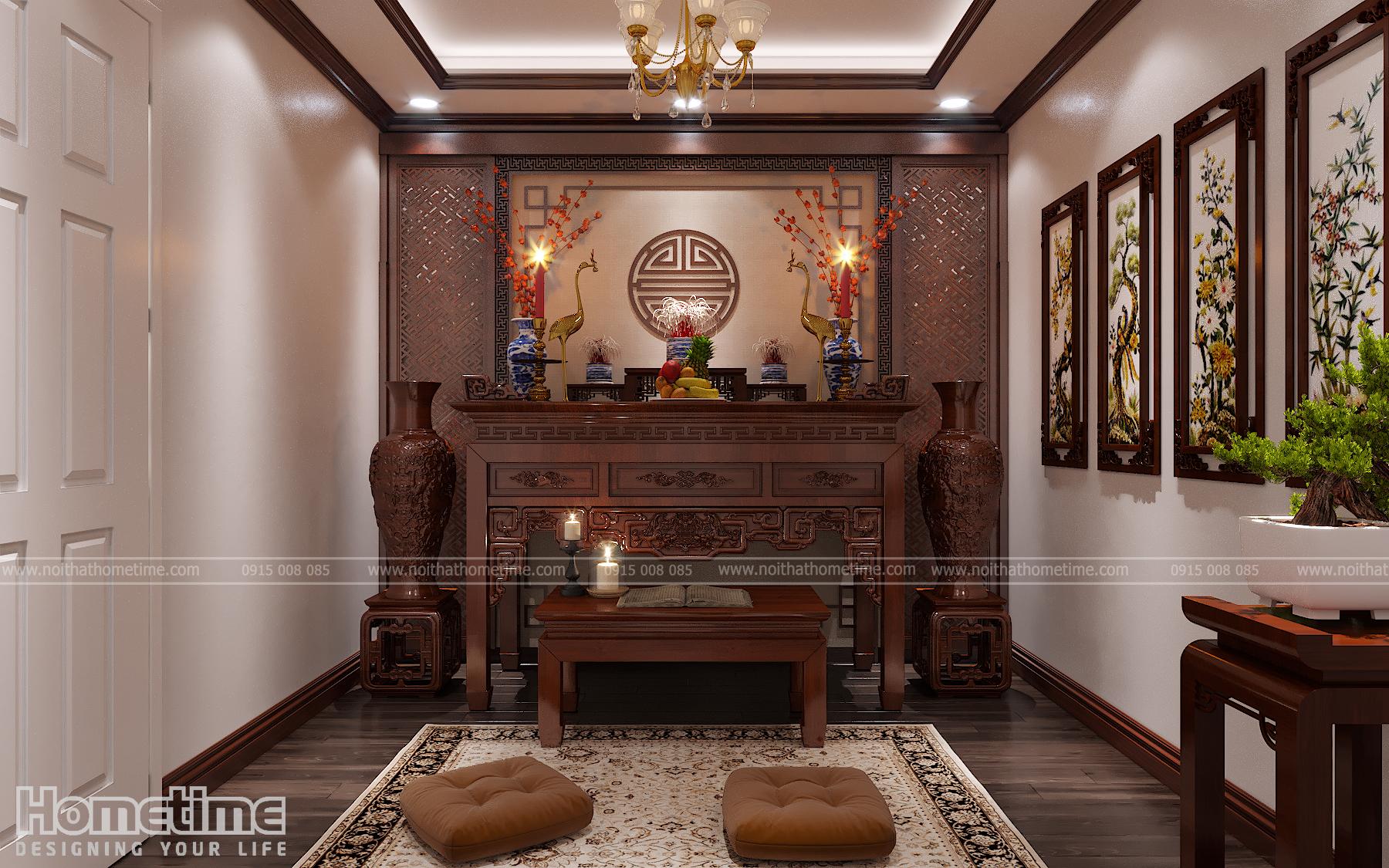 Nội thất phòng thờ với gỗ gụ sang trọng