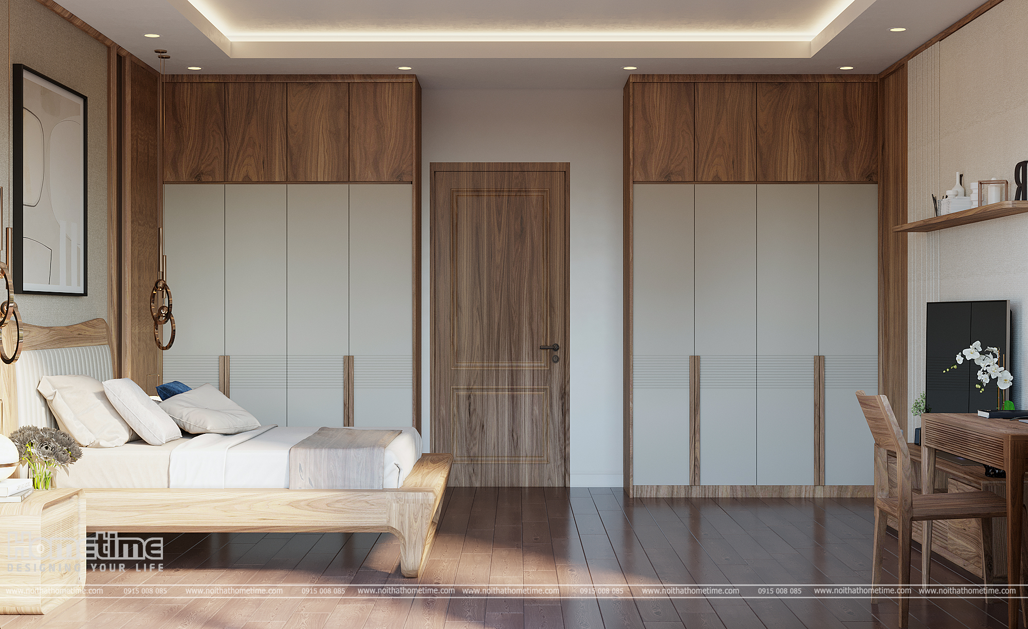 Tủ quần áo kịch trần đối xứng nhau qua cửa ra vào