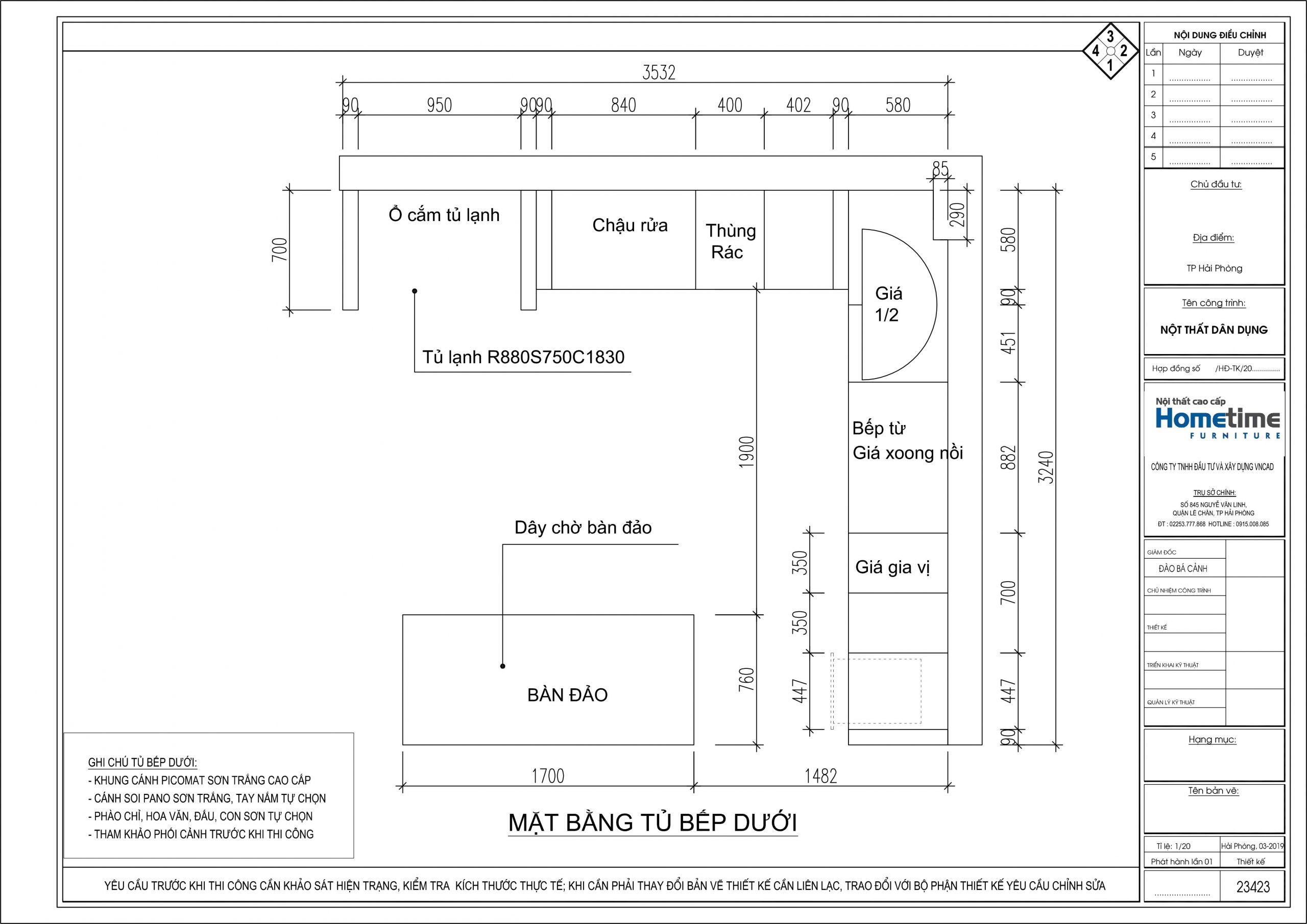 Mặt bằng tủ bếp dưới