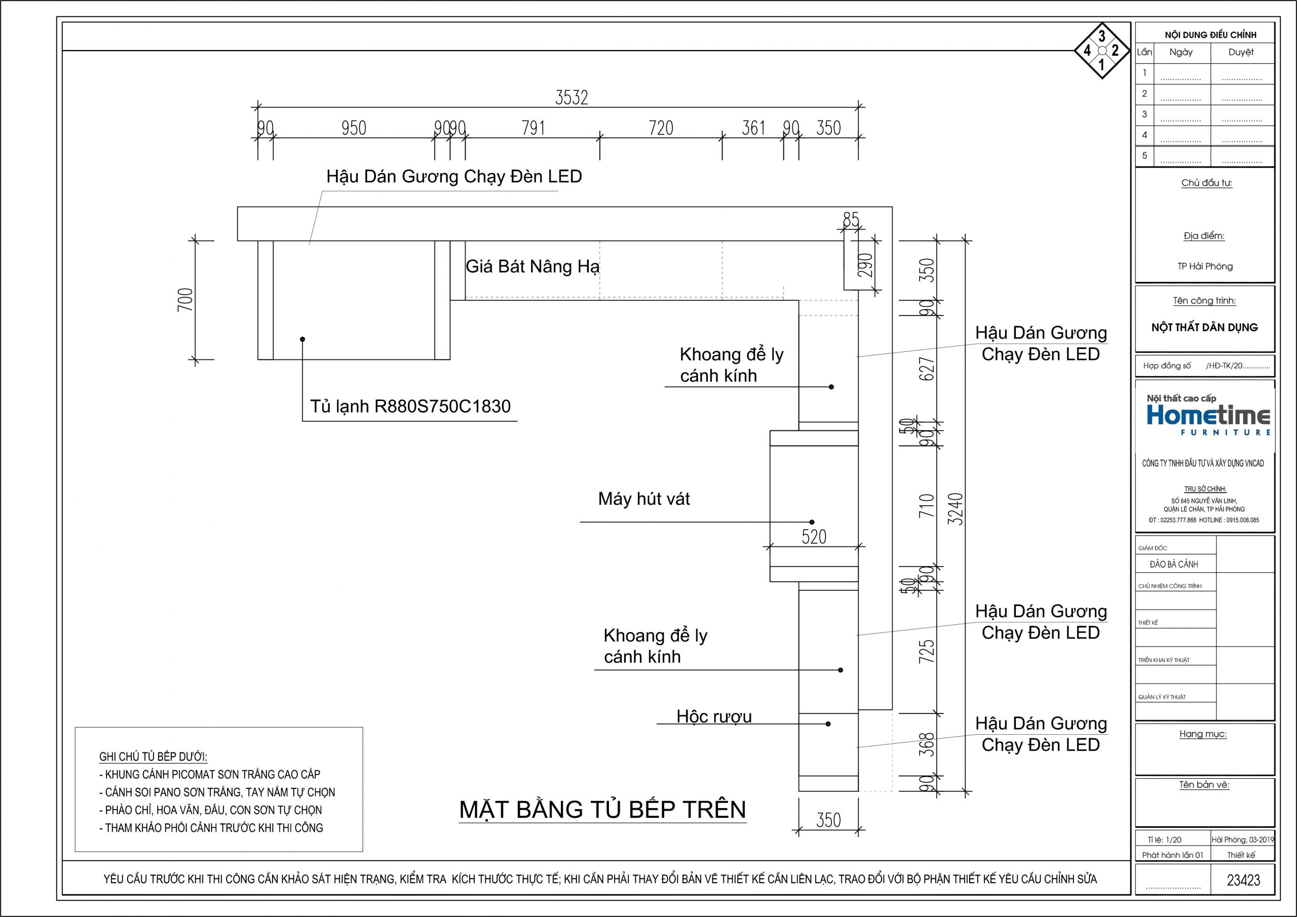 Mặt bằng tủ bếp trên