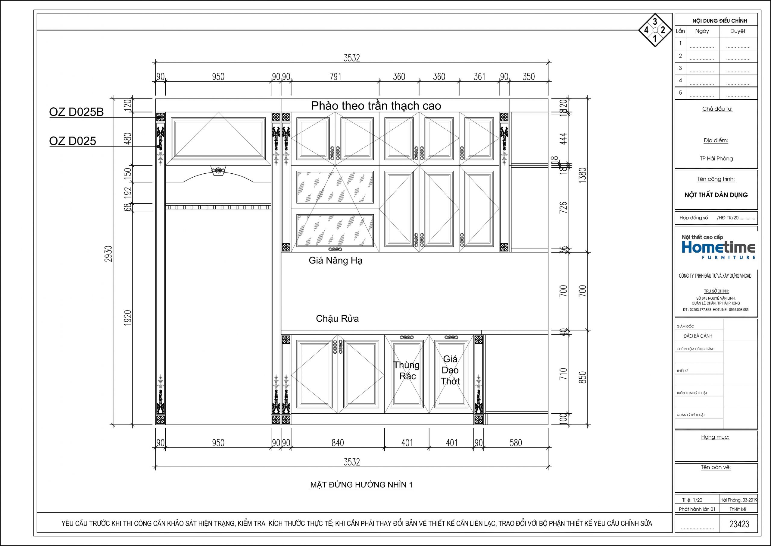 Mặt đứng hướng nhìn 1 của tủ bếp