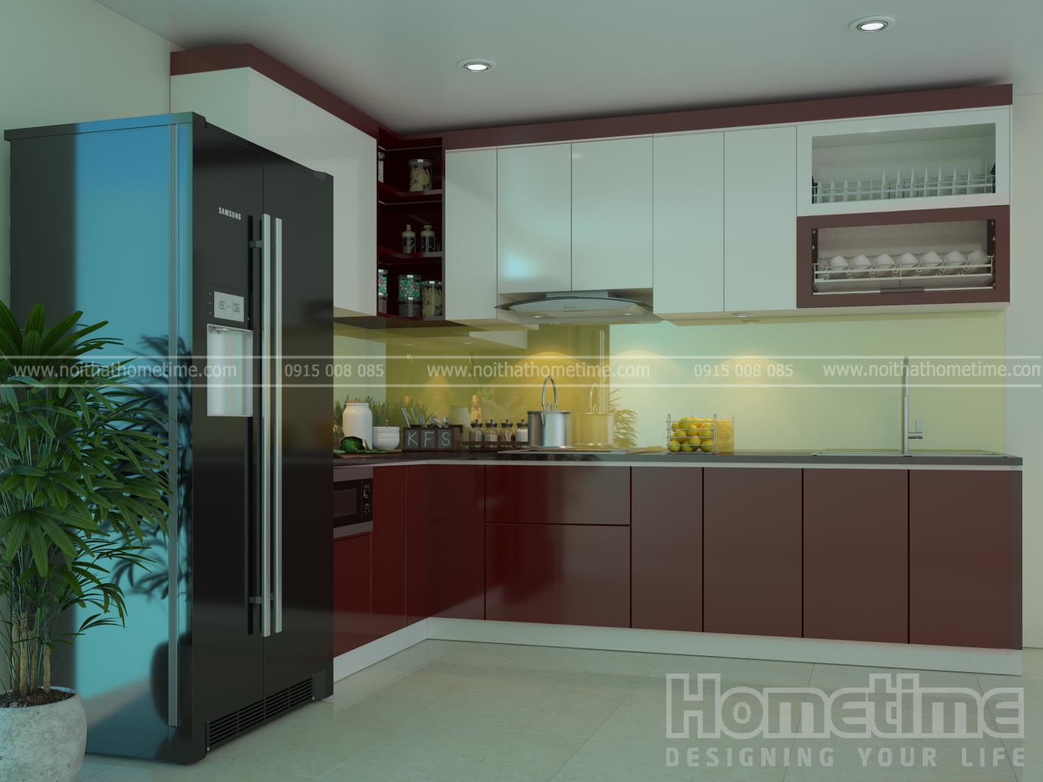 Mẫu tủ bếp kịch trần sơn men cao cấp