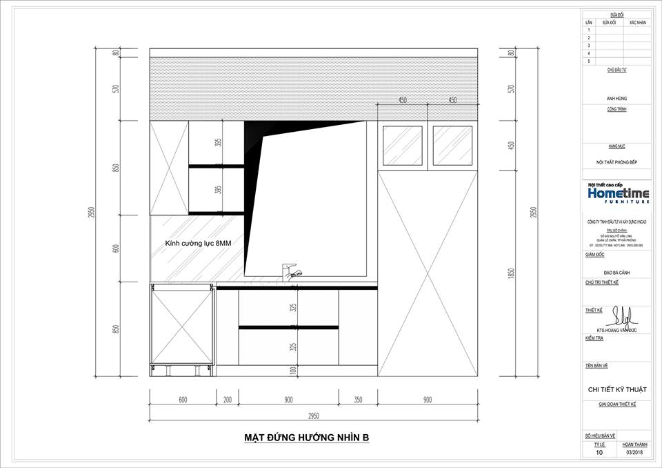 bản vẽ mặt bên của tủ bếp nhựa nhà anh Trung