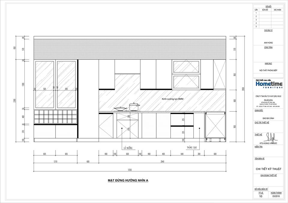 Hình chiếu đứng tủ bếp nhựa cao cấp nhà anh Trung