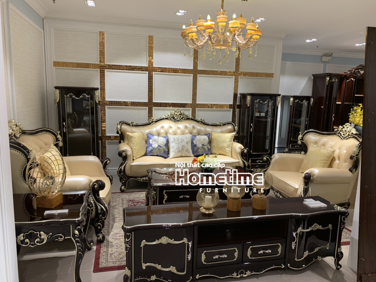 bộ sofa tân cổ điển màu nâu 981