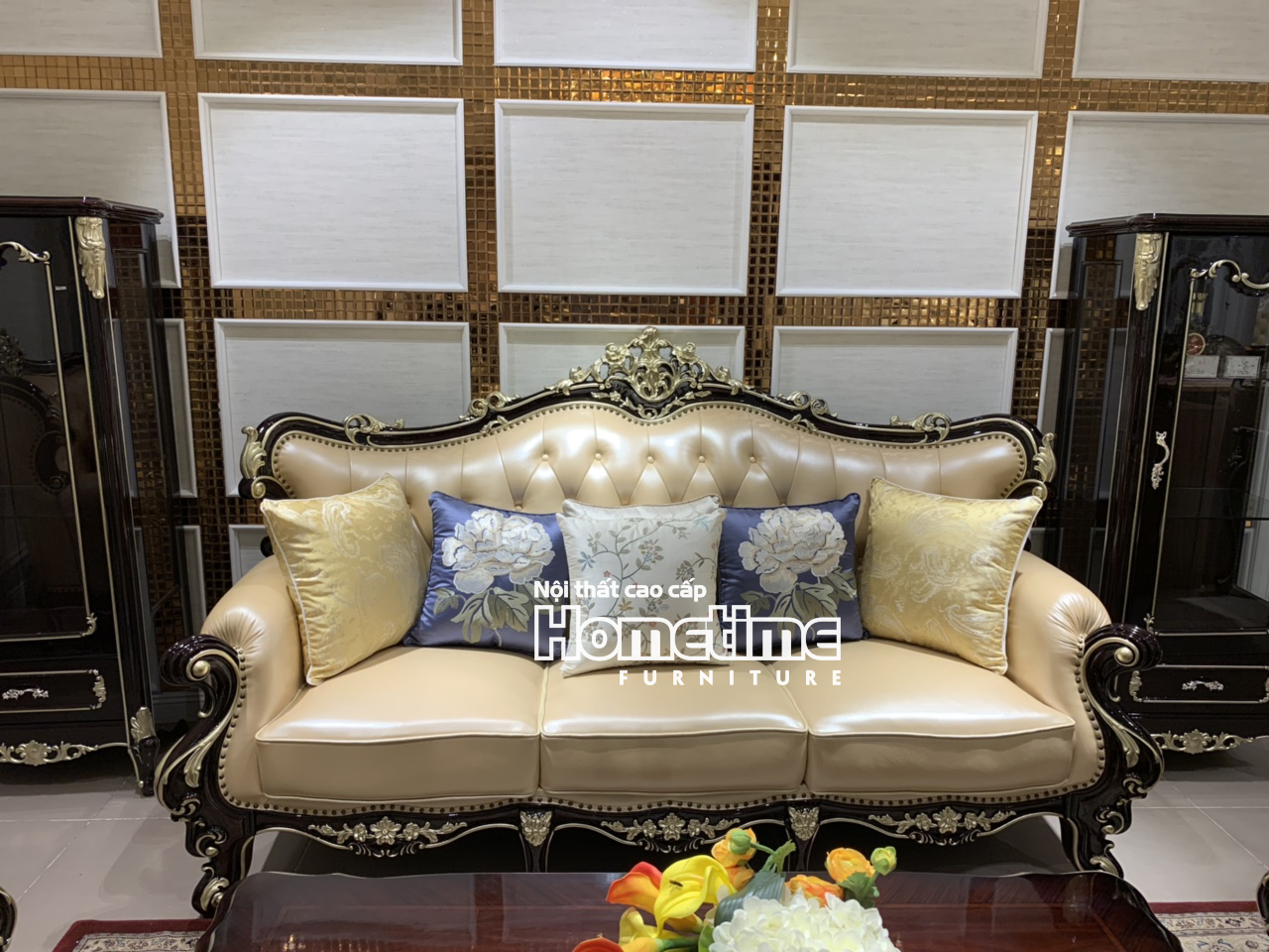 Ghế sofa da tân cổ điển màu nâu