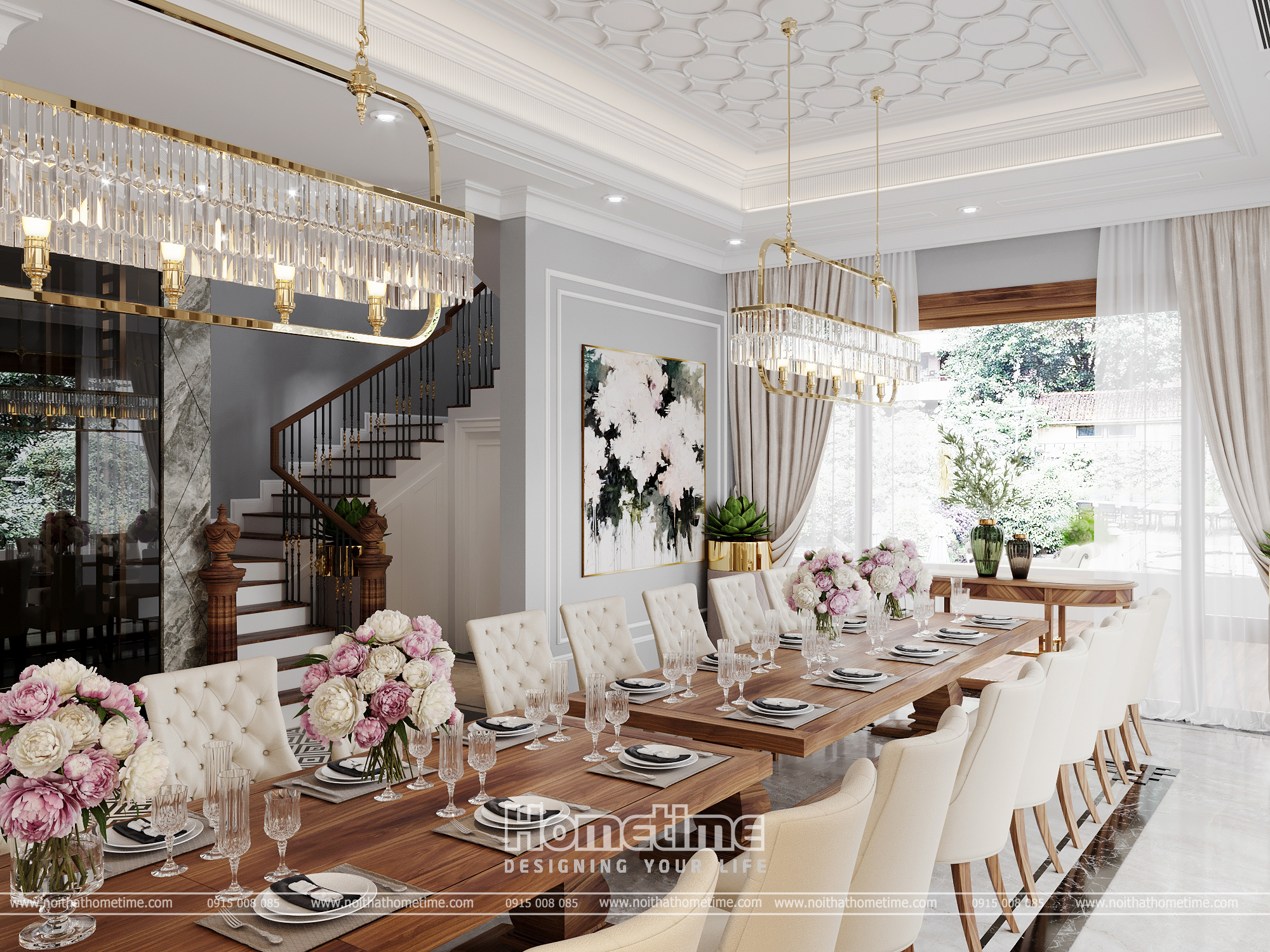 Chiếc bàn elip cuối dãy bàn ăn