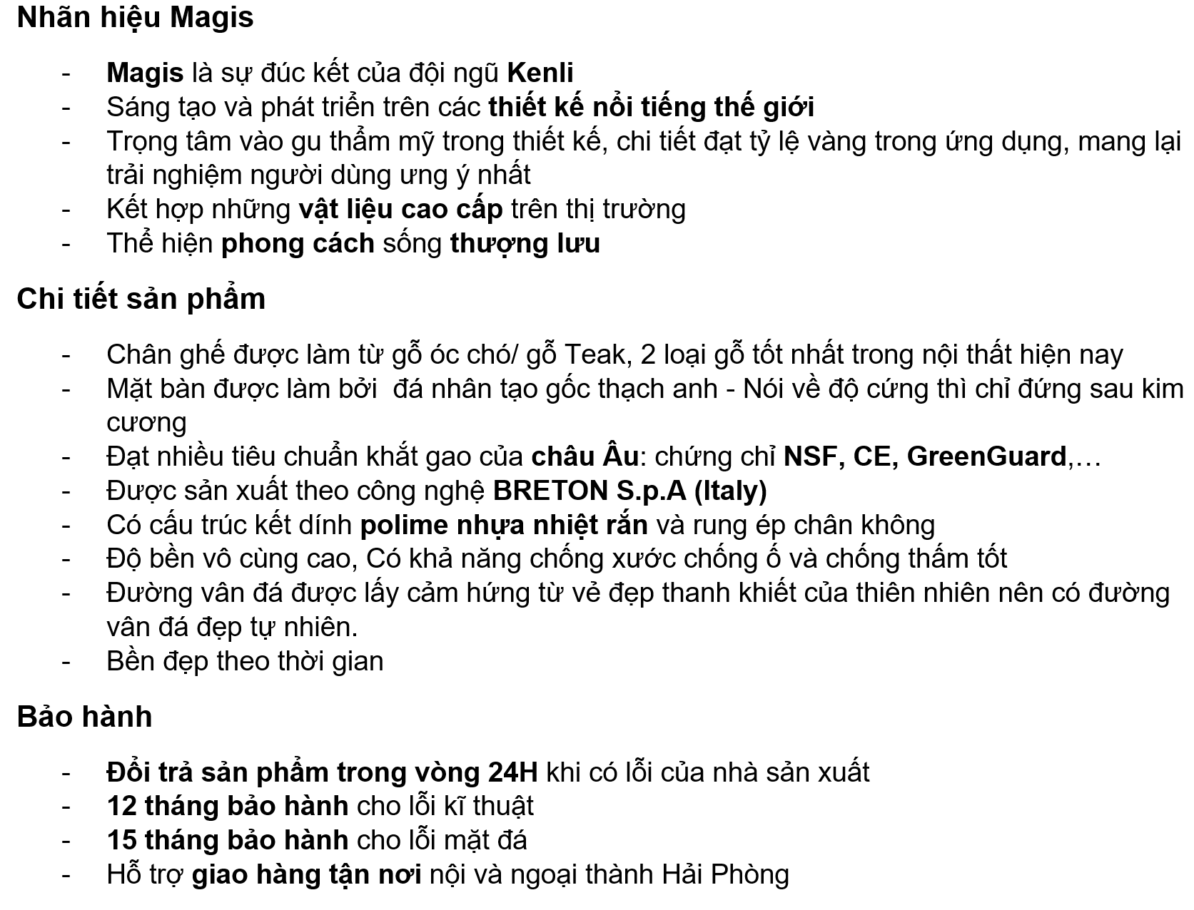 Thông tin sản phẩm của Bàn ăn mặt đá Mad 6 ghế L2400