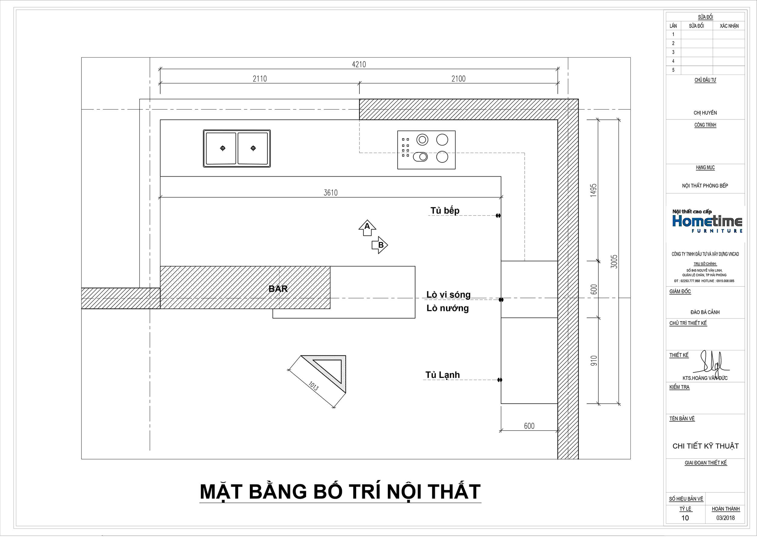 Mặt bằng bố trí nội thất tủ bếp nhà chị Huyền