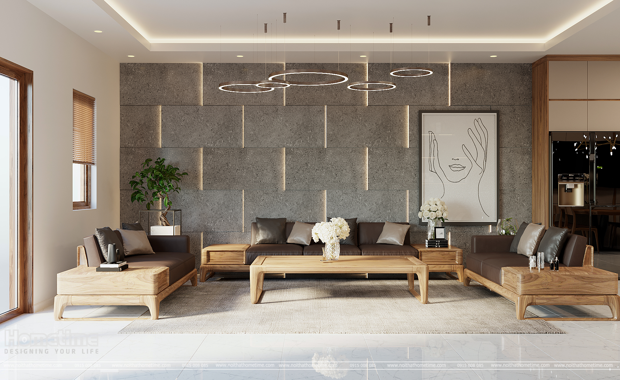 Nội thất gỗ sang trọng với sự hiện diện của bộ sofa gỗ 