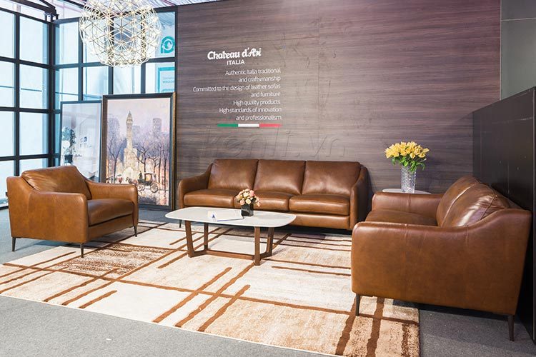 Sofa da thật E130 full bộ màu nâu