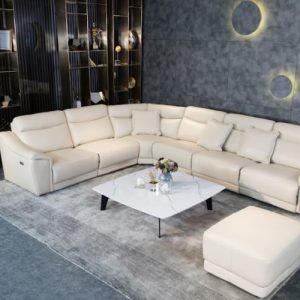 Sofa da thật EE27 văng L trắng