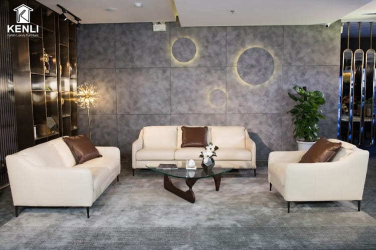 Sofa da thật E130 full bộ (văng 3 + văng 2+ văng đơn) cao cấp màu trắng sữa