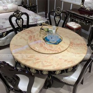 Bộ bàn ăn tròn mặt đá cổ điển 8812