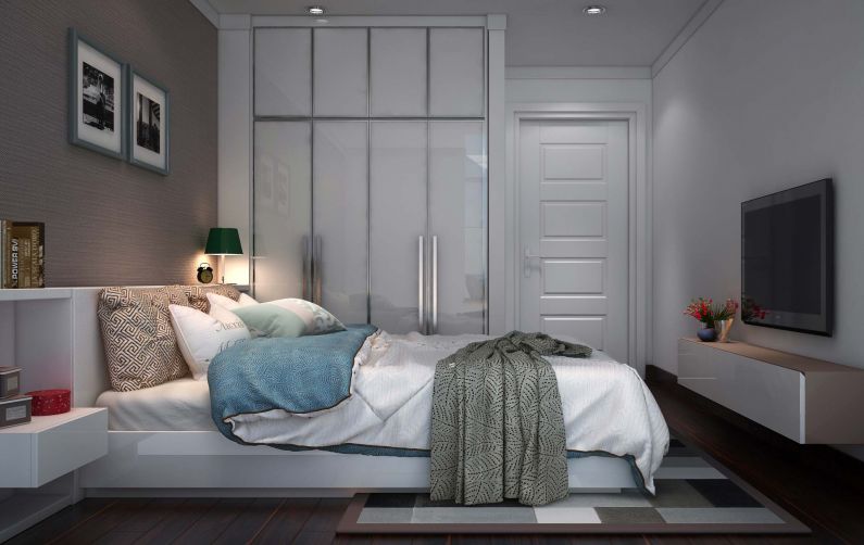 Phối cảnh mẫu giường ngủ đẹp với tông màu trắng