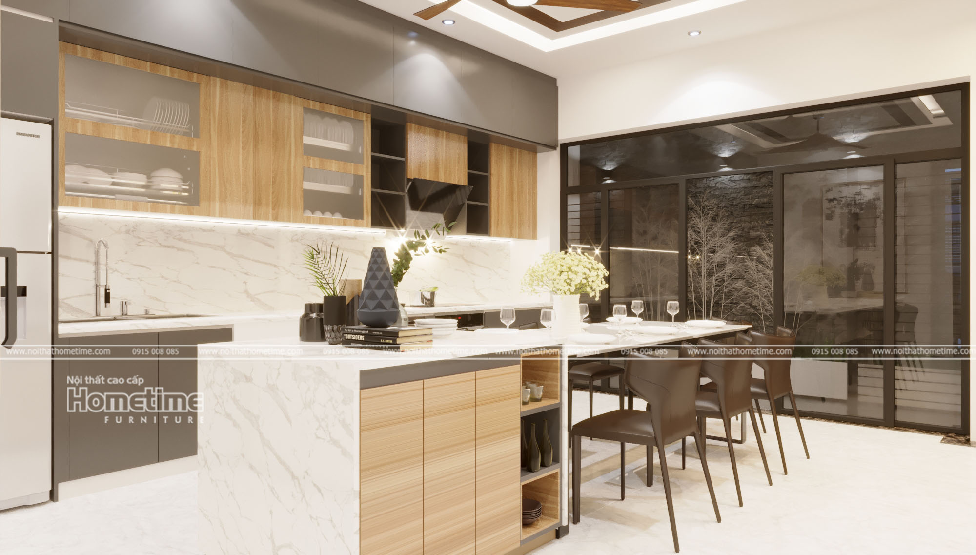 Tủ bếp nhà chị Hồng được thiết kế với đầy đủ công năng cần thiết