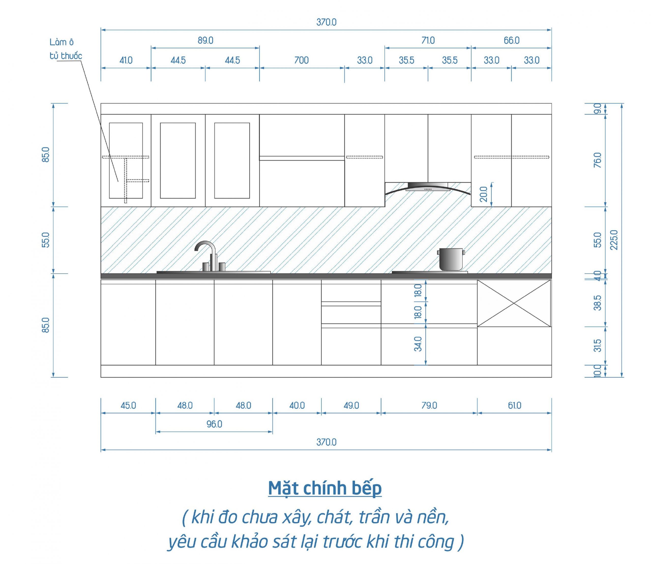 Sơ đồ thiết kế mặt bằng bếp dưới