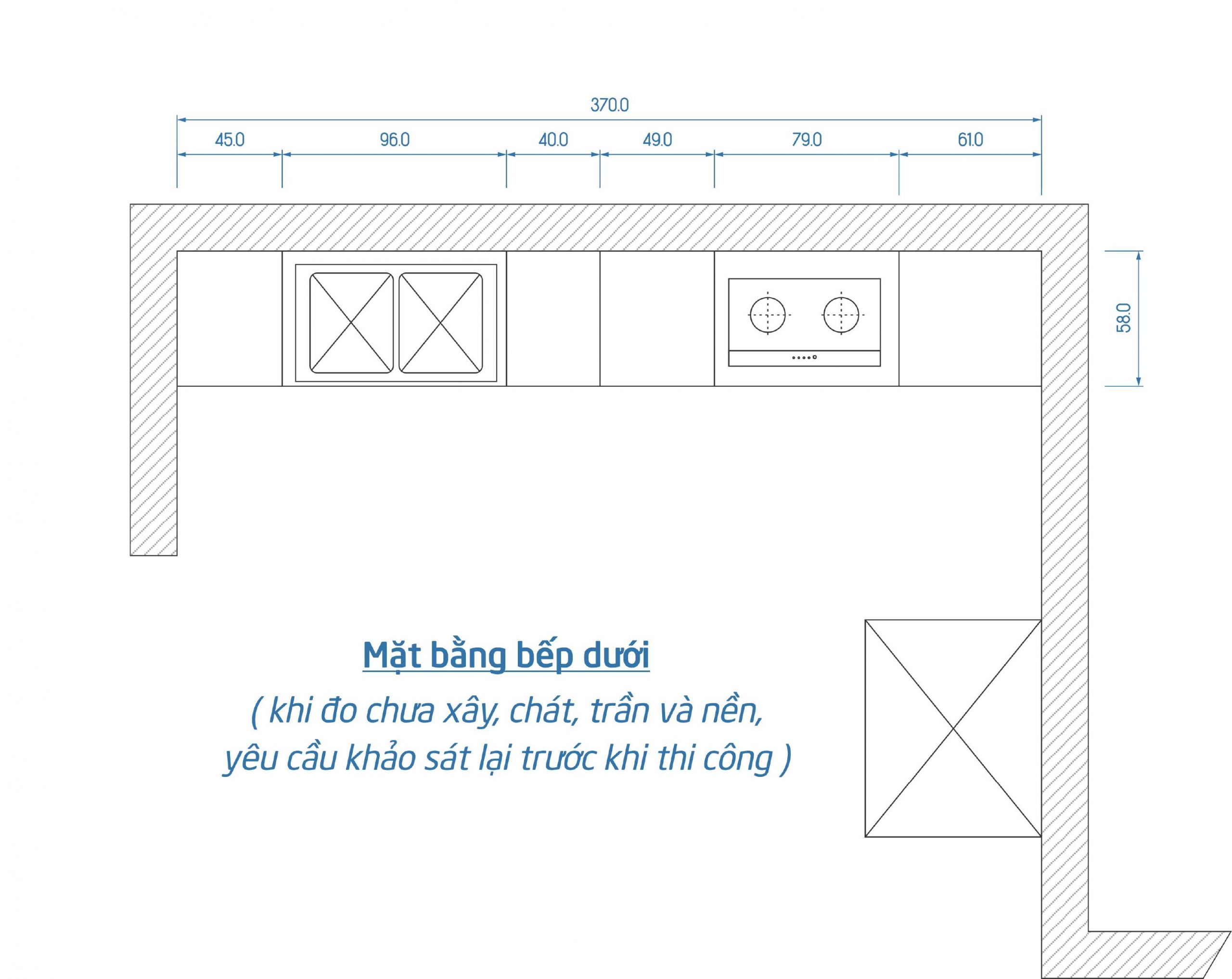 Sơ đồ thiết kế mặt bằng bếp dưới