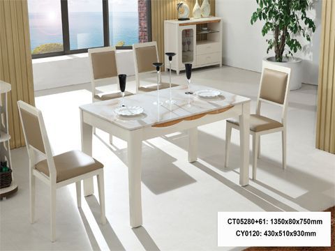 Bàn ăn chữ nhật 1m35 mặt đá công nghiệp chân gỗ nhập khẩu CT05280+61