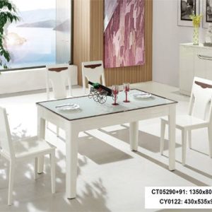 Bàn ăn chữ nhật 1m35 mặt kính cường lực màu nâu nhập khẩu CT05290+91