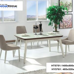 Bộ bàn ăn 1m4 mặt kính cường lực nhập khẩu cao cấp HT5751-1