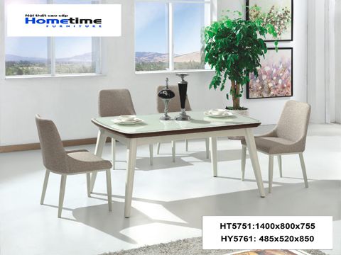 Bộ bàn ăn 1m4 mặt kính cường lực nhập khẩu cao cấp HT5751-1