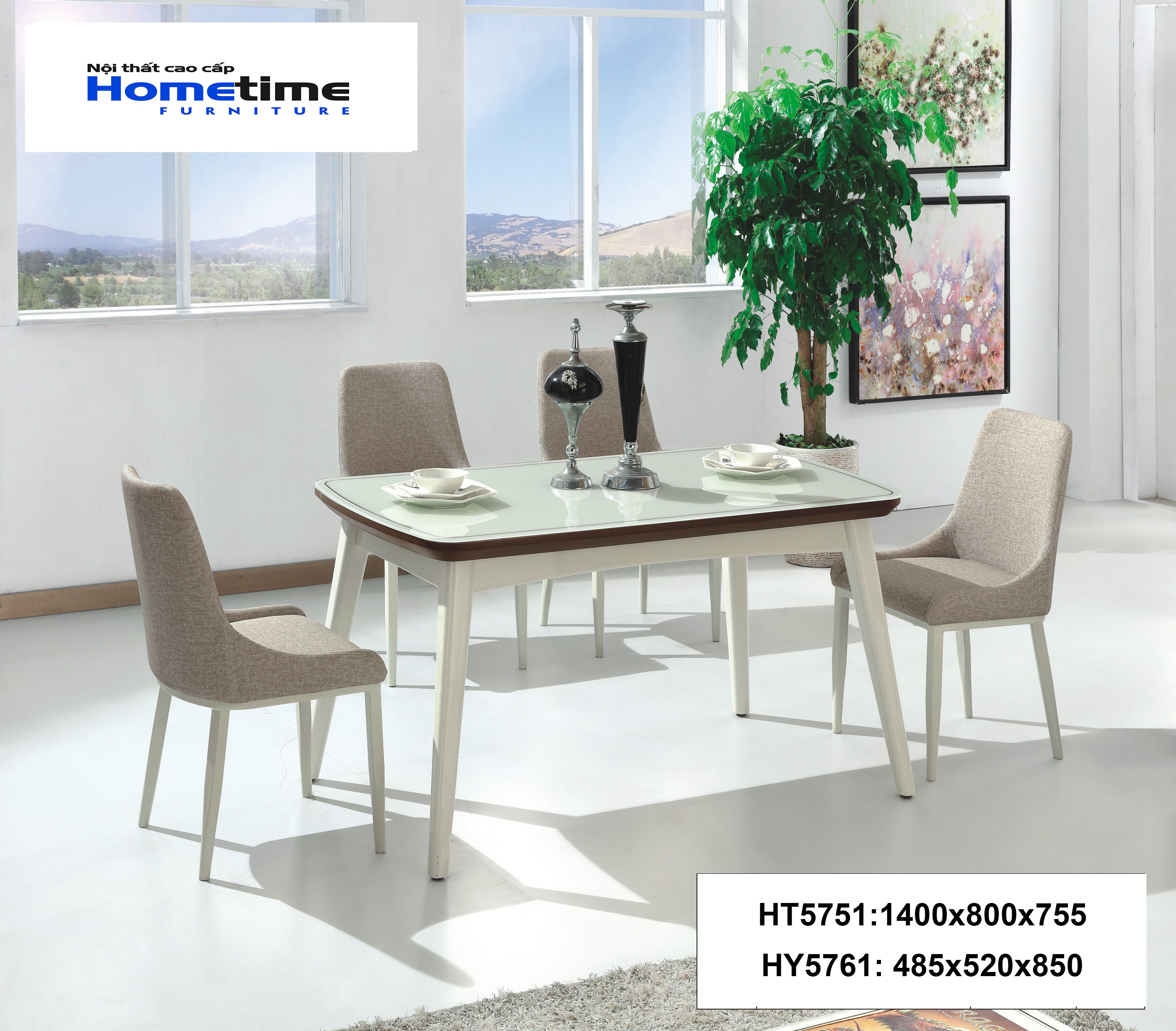 ht5751-plus-ht5751-hy5761 Bàn ăn 1m4 mặt kính cường lực cao cấp HT5751-1