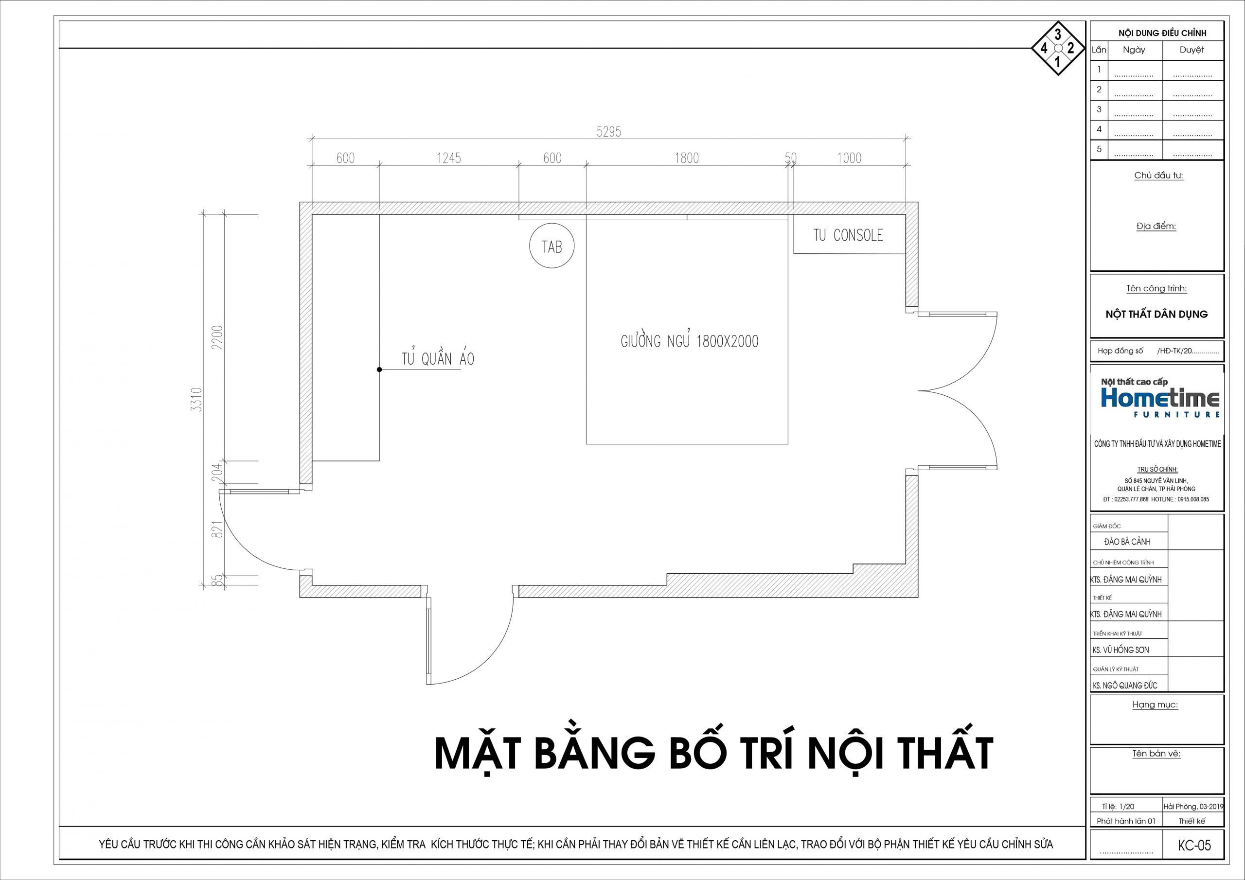 Bản vẽ 2D mặt bằng bố trí nội thất phòng ngủ