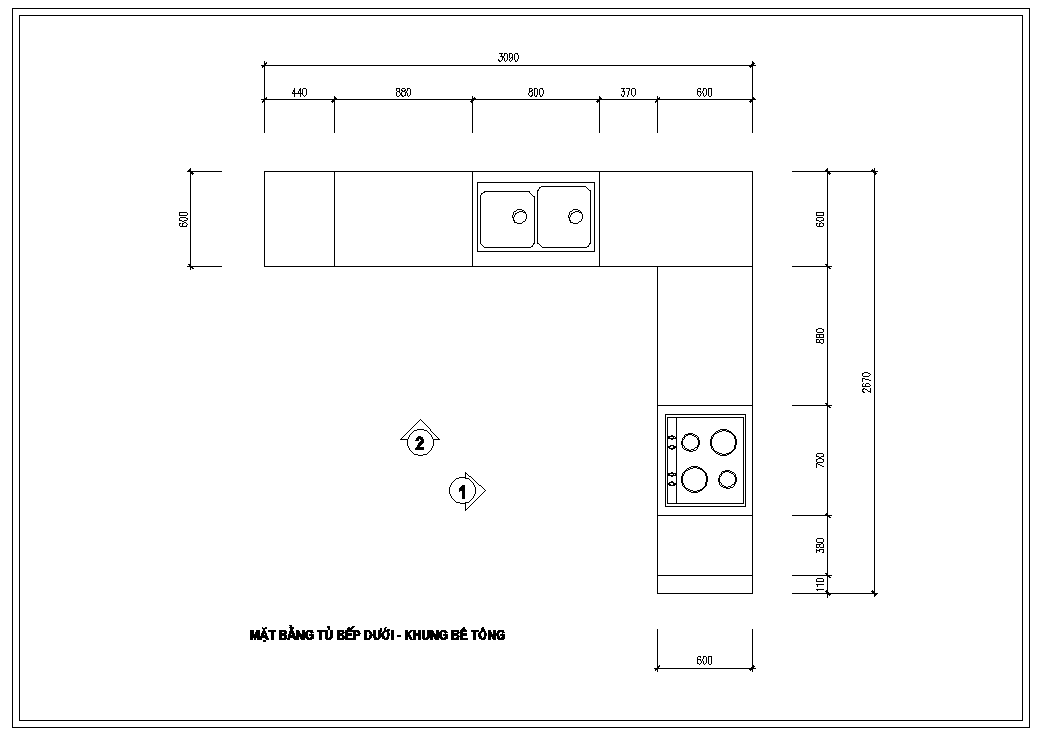 Hình ảnh mặt bằng tủ bếp dưới