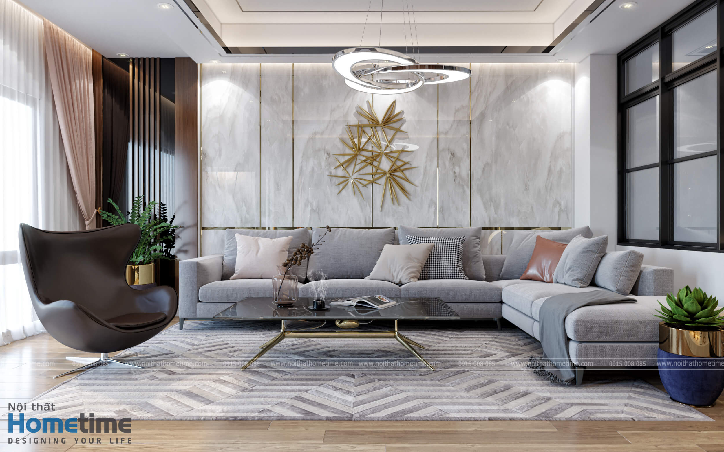 Bộ sofa nỉ cao cấp với tổng màu ghi sáng