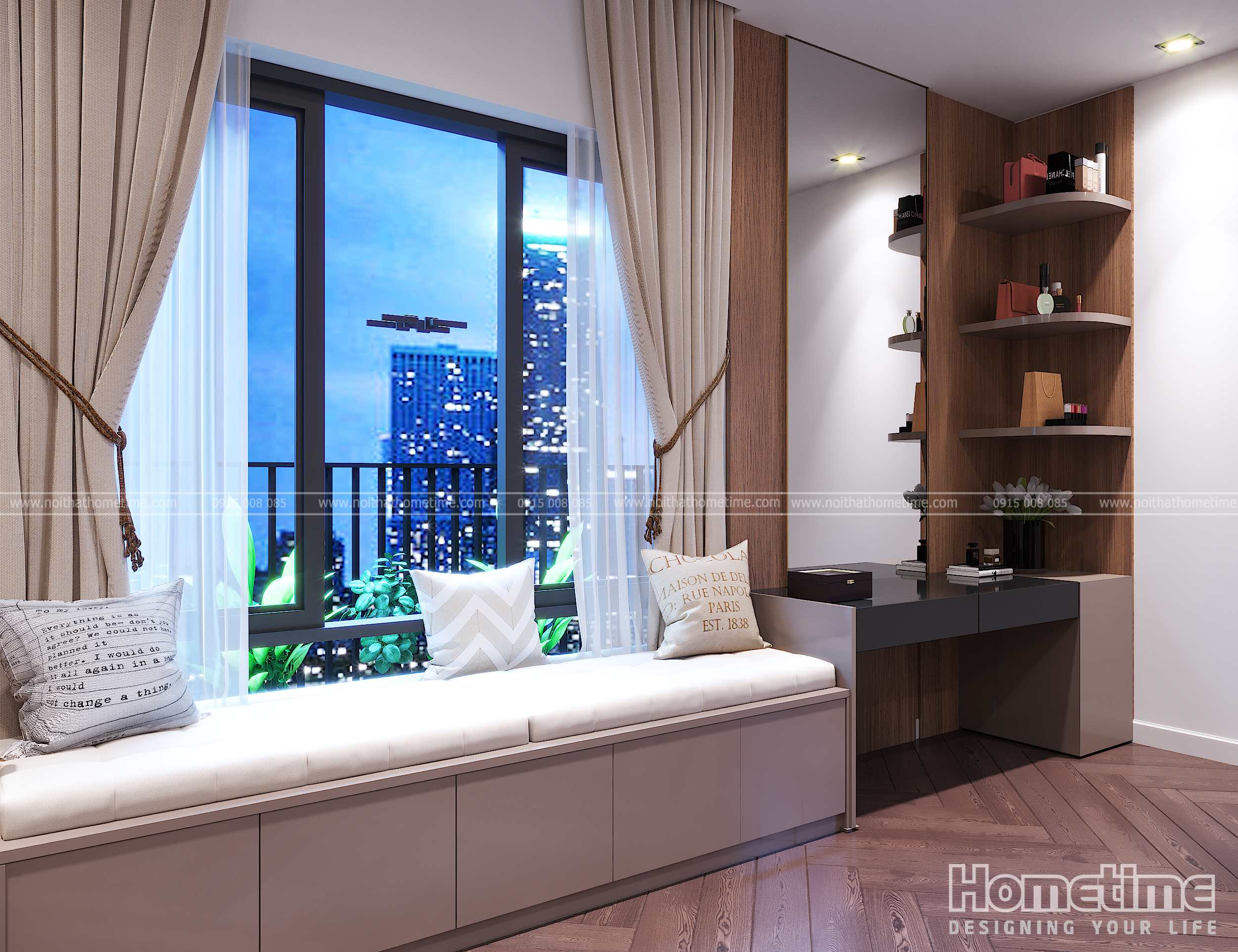 Bàn trang điểm đơn giản với chiếc gương lớn