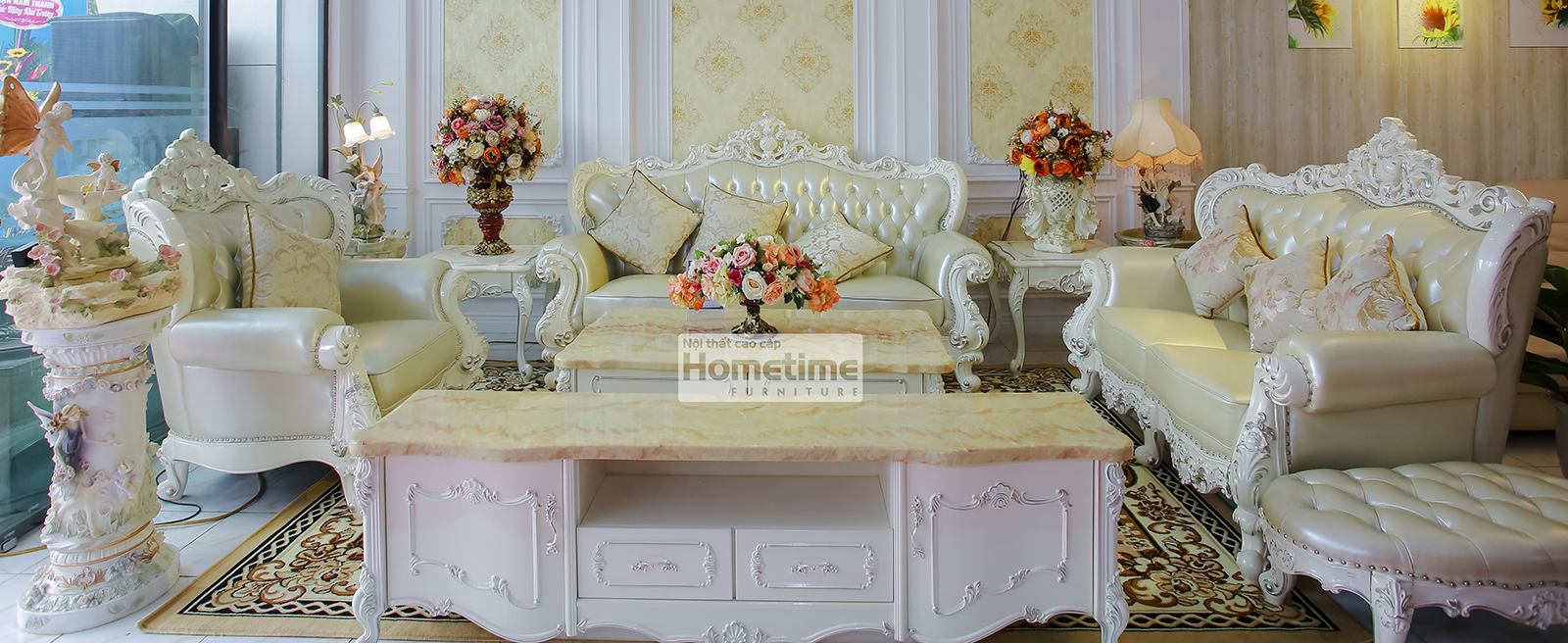bộ sofa tân cổ điển màu trắng 931 tại Hải Phòng