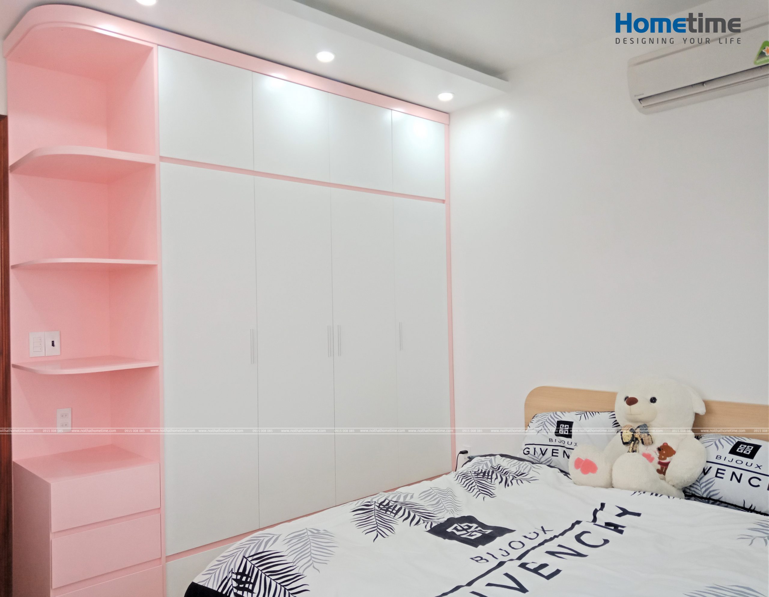 Tủ quần áo màu hồng theo đúng phối cảnh thiết kế