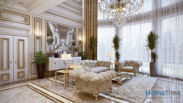 Sảnh chờ khách sạn với bộ ghế sofa nỉ cổ điển cao cấp