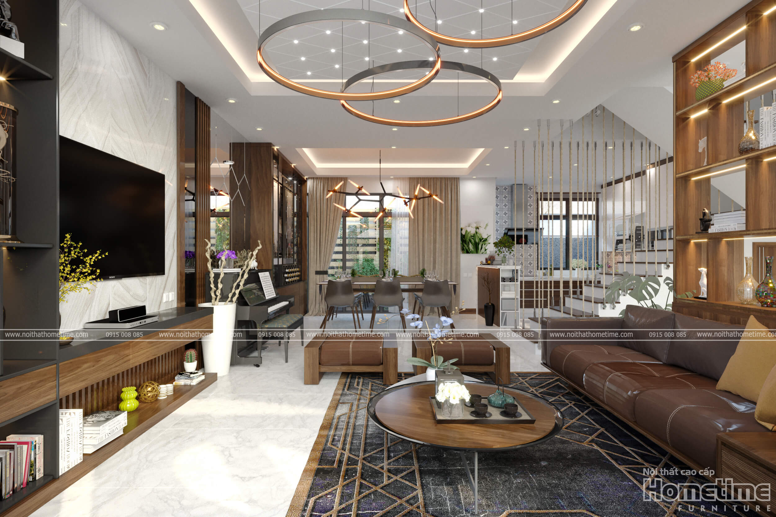 Hình ảnh nội thất phòng khách hướng từ cửa chính vào
