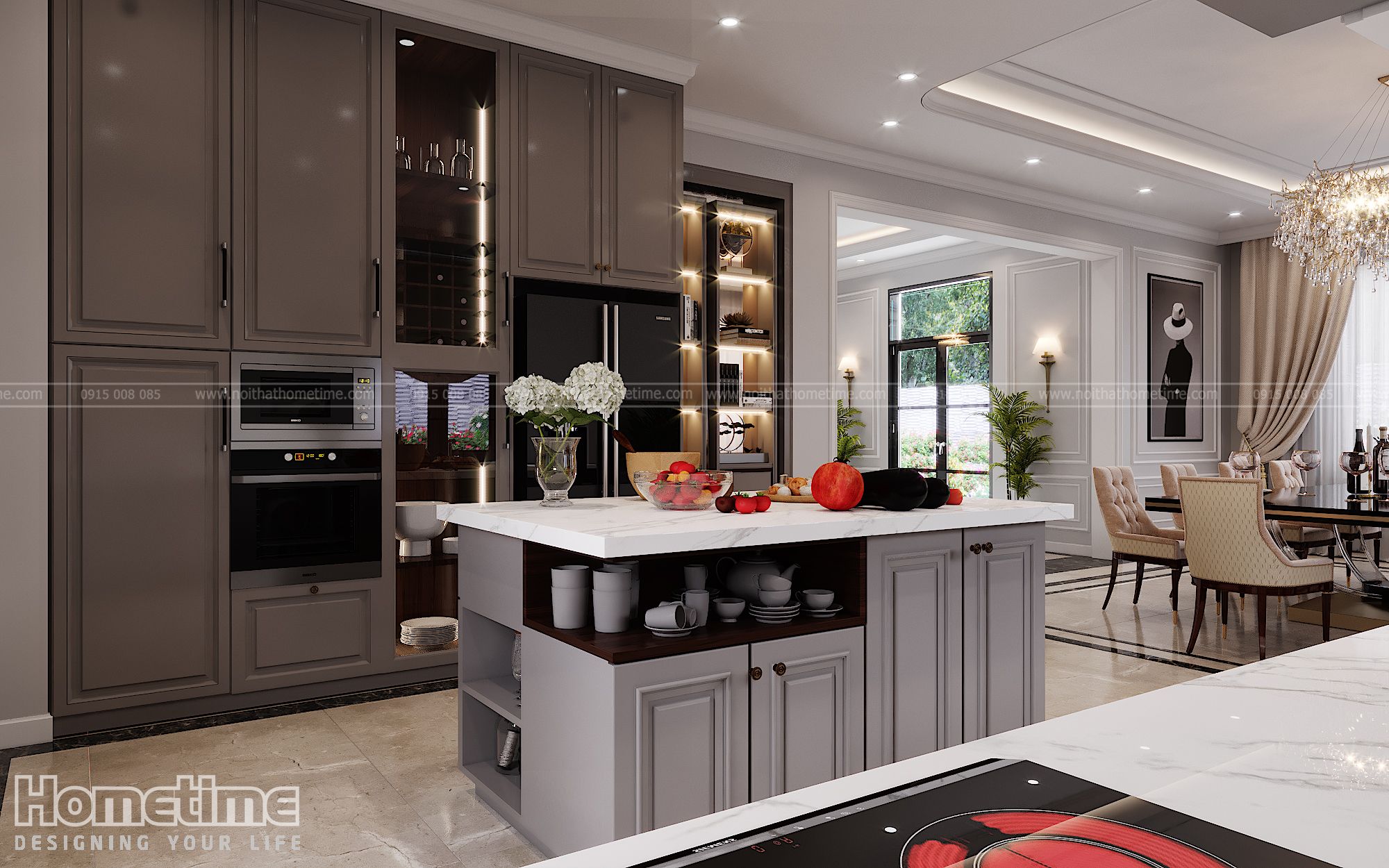 Một số công năng tiện ích khác của tủ bếp tân cổ điển