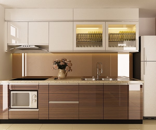 tu-bep-laminate-ben-dep-gia-re Tủ bếp nhựa chữ I phủ laminate cải phủ crylic