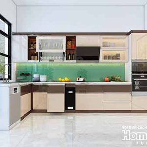 Tủ bếp nhựa sơn men bóng hiện đại nhà anh Khái, Hoàng Huy Riverside