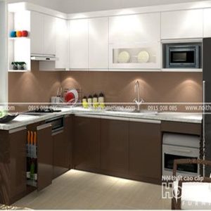 Tủ bếp nhựa Hải Phòng, Tủ bếp PVC đẹp nhà chị Huyền Lê Hồng Phong