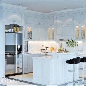 Thiết kế tủ bếp Tân Cổ Điển biệt thự Vinhomes Imperia nhà cô Hương