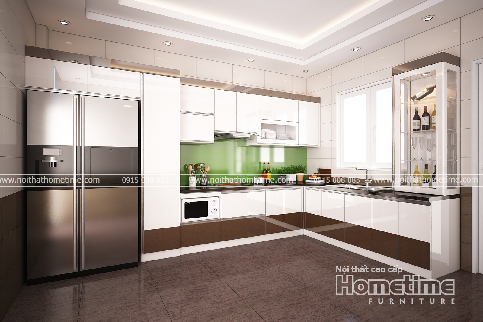 Tủ bếp phủ Acrylic bóng tráng giương nhà anh Tài ở Lâm Tường