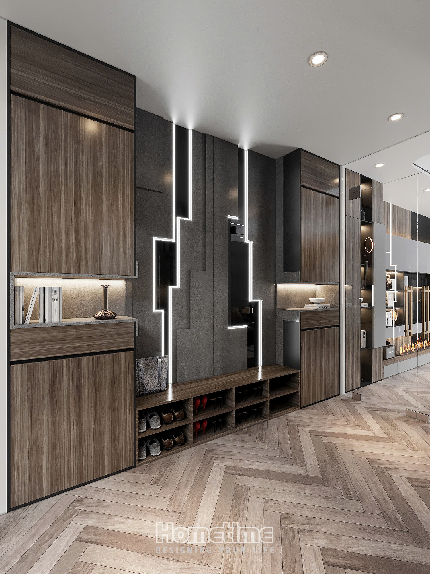 Thiết kế nội thất Noir Luxe– Vách trang trí tủ giày– Thiết kế độc bản